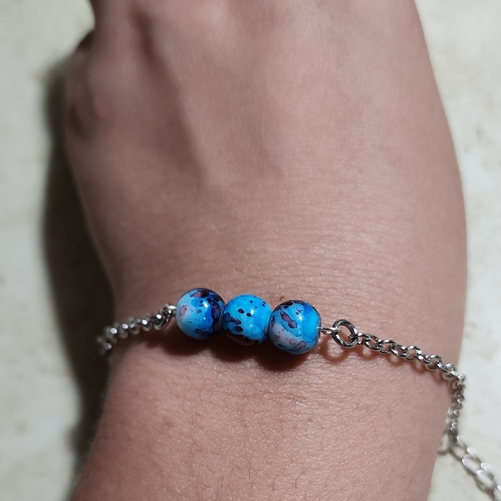 Blue Beaded and chain  Bracelet
